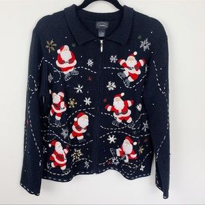Ugly Christmas Sweater Santa Zip Up Cardigan